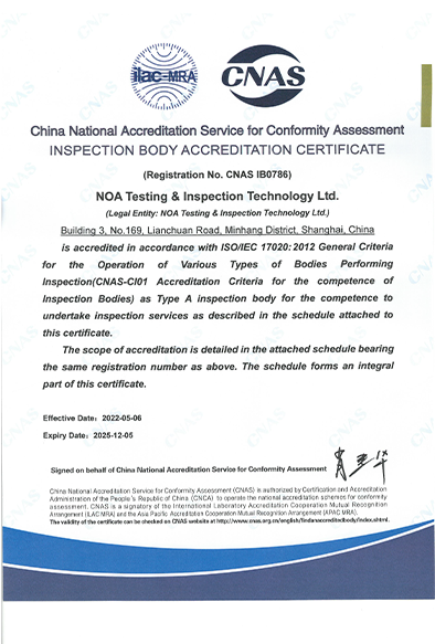 accreditation of inspection body cnas (iso/iec 17020)